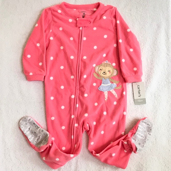 CARTER’S Fleece Pajama Sleeper Bear Ballerina Polka Dot Size 18 Months Pink NWT - Picture 6 of 12